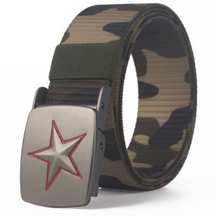 Camouflage Canvas Men's Belt All-match Five-pointed Star Outdoor Nylon Belt Men's Workwear Woven Trouser Belt for Men