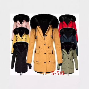 Cross-border Women's fleece-lined Thickened Women's Cotton-padded Jacket Women's Cotton-padded Jacket Winter Clothing Pike Clothing Wool Collar Coat Winter Factory Outlet
