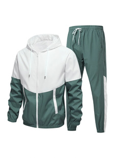 2025 e-commerce explosions spring and autumn men's sports leisure suit stitching color matching cross-border hooded coat sports suit