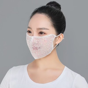 Summer women's ultra-thin single-layer mask sunscreen ice silk super breathable fairy lace mask fashion soft cool feeling