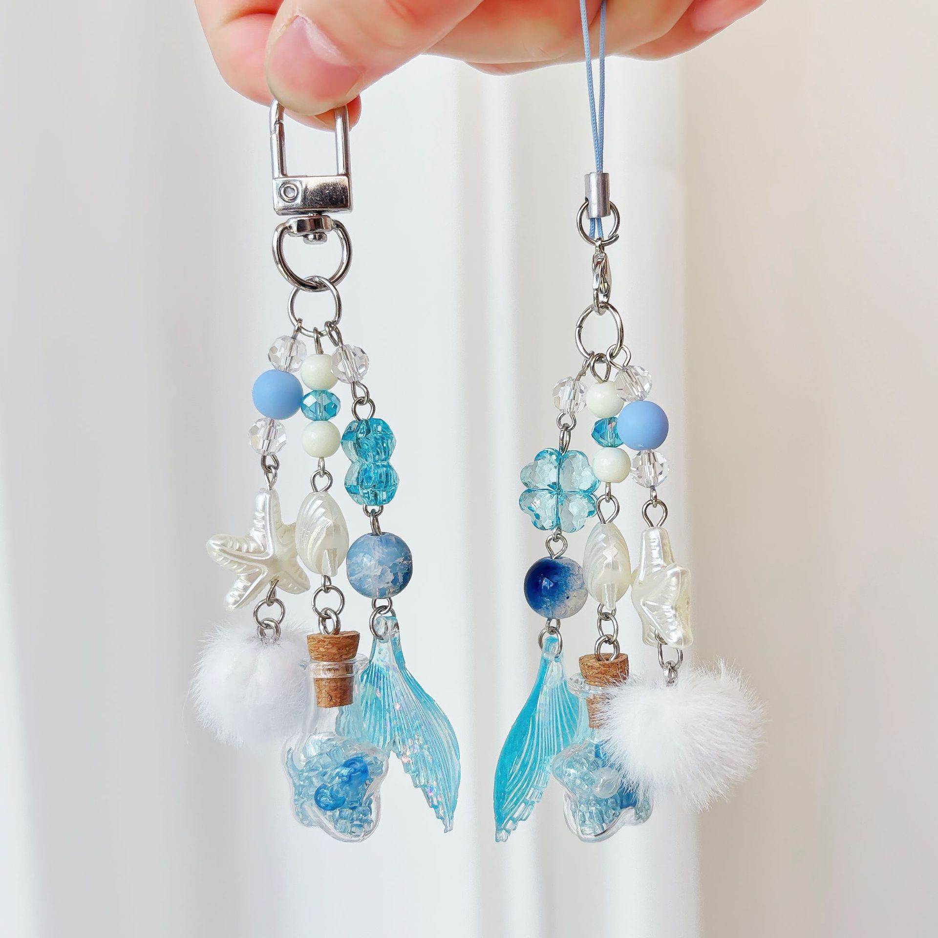 Original Dreamy Ocean Drift Bottle Keychain School Bag Pendant Blue Ins Style Fish Tail Starfish Mobile Phone Chain Wholesale