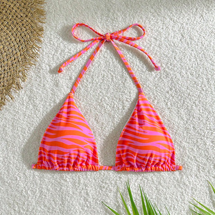bikini 2024 new foreign trade triangle cup swimsuit European and American striped halter lace-up sexy bikini top