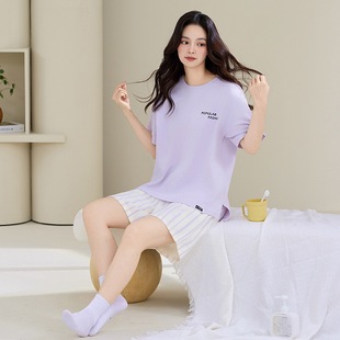 Pajamas Women's Summer Pure Cotton Shorts Short-sleeved Simple Casual Summer Outfit Women's plus size Home Clothes suit