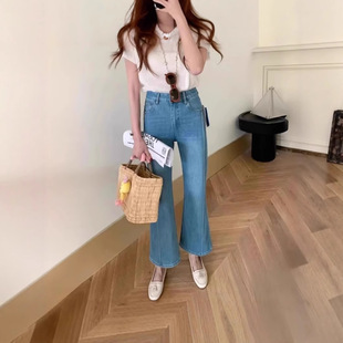 Petite Flared Design Jeans for Women 2025 New High-Waisted Slim-Fit Versatile Cropped Pants