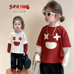 Children's Fake Two-Piece Spring Fashion Sweater Girl's Korean-Style Long Sleeve Top