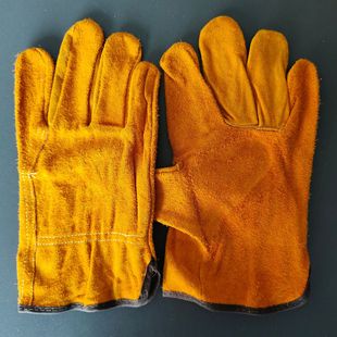 Electric welding gloves cowhide two-layer short full-skin welder welding gloves heat insulation wear-resistant golden driver labor protection leather gloves