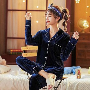 Live Douyin Cross-border Pajamas Women's Autumn Sexy Gold Velvet Casual Comfortable Long-sleeved Trousers Autumn and Winter Home Clothes