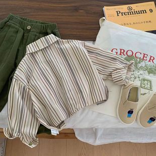 2024 New Boys Cotton Long-sleeved Children's Spring and Autumn Shirt Top Western Style Children's Striped Korean Shirt