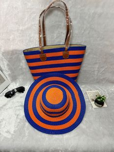 2024 New Style Straw Bag Mori Style Woven Shoulder Bag Hat Set Summer Outdoor Travel Holiday Beach Tote Bag