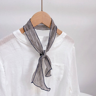 Pure Linen Hong Kong Wind Rain Dew Primary Color Small Scarf Artistic All-match Women's Summer Neck Protection Small Scarf