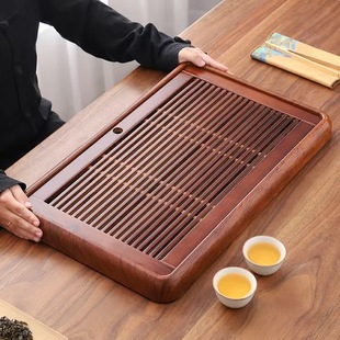 Household Walnut Color Tea Tray Kung Fu Tea Set Tea Tray Bamboo Water Storage Type 2024 New Style Water Draining Tea Table Tea Sea
