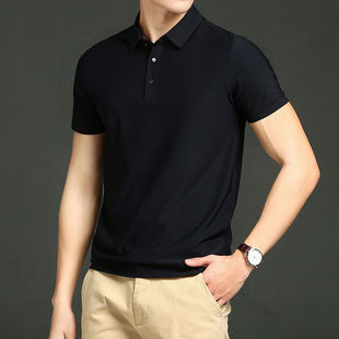 High-end Ice Silk Polo Shirt Short-sleeved Men's Light Business Lapel T-shirt Summer Ice Silk Slim-fit Half-sleeved Solid Color All-match