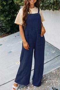 ebay Amazon Europe and the United States cross-border 2023 new casual solid color pocket square collar strap jumpsuit women's clothing