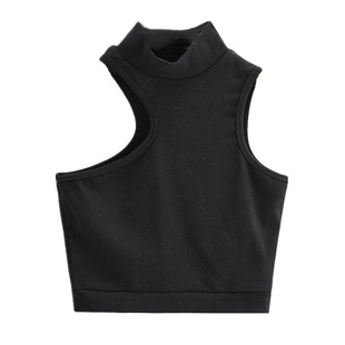 European and American Slim-Fit Slimming Short Irregular High Collar Sleeveless Vest Women's Outer Wear Summer High Waist Navel Exposed Base Shirt