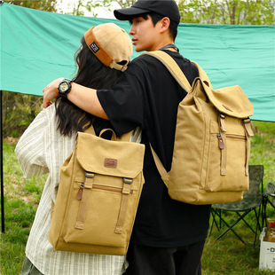New Canvas Backpack Men's Outdoor Travel Leisure Sports Personality Fashion Flip Backpack College Student Schoolbag