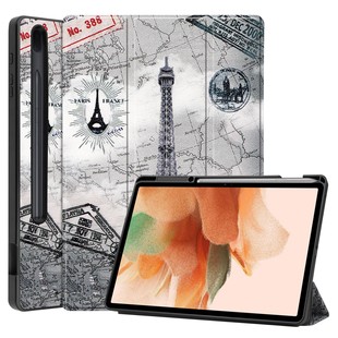 Подходит для Samsung TAB S7 FE 2021 / T730 Слот для ручки с рисунком из ТПУ может стоять плоский кожаный чехол