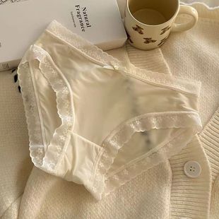 "Cream Girl" [Ass Mask Pants] Spring and Summer Color Ice Silk Underwear Girls Mid-Waist Quick-Drying Lace