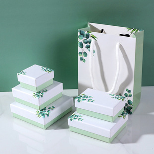 Spot Fresh Style Jewelry Box Green Eucaly Flower Jewelry Packaging Box Simple Style Small Ring Paper Box