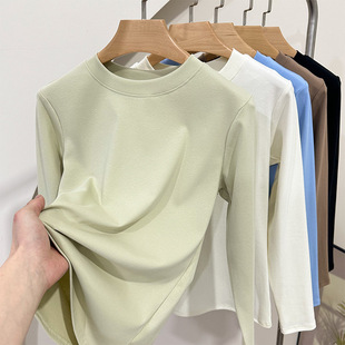Pure Cotton Long-sleeved T-shirt Women's Spring and Autumn Thin Outer Wear Slim-fit Slimming Top Simple Inner Round Neck Base Shirt T-shirt