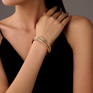 Copper Plated 18K Gold European and American Fashion Metal Style Multi-Layer Curved Bracelet Women's Opening Adjustable Cross Metal Bracelet