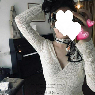 Spring Autumn Winter New Sexy V-neck Lace Long Sleeve Base Shirt Top Solid Color All-match Women's plus size