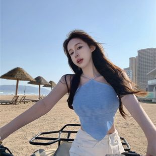 Cross-neck Beautiful Back Seaside Vacation Style Travel Knitted Small Camisole Women's New Sexy Belly Top