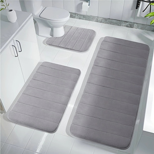 Cross-border Coral Fleece Quilted Floor Mat Amazon Toilet Three-piece Floor Mat Household Non-slip Foot Mat Solid Color Foot Mat