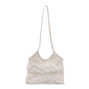 2025 Summer Leisure Vacation Fairy Style Lace Gauze Tote Bag Axillary Shoulder Bag Large Capacity Commuter Women's Bag