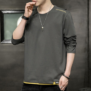 Pure Cotton Long-sleeved T-shirt Men's plus size Loose National Trendy Base Shirt Crewneck Sweater Casual Plus Fat Inner Wear