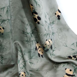 New Arrival Silk Flower Panda Bamboo Printed New Chinese Style Fabric National Style Satin Hanfu Children's Clothing Women's Clothing Fabric