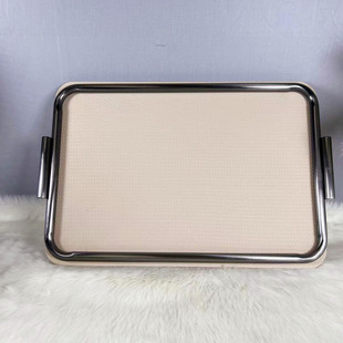 Modern Simple Light Luxury Leather Rectangular Hardware Tray Decoration Model Room Living Room Coffee Table Bedroom Storage