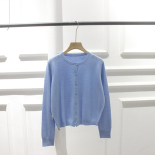 Autumn and Winter New Round Neck Slim-fit All-match Single-breasted 100 Wool Knitwear Sweater Cardigan Coat Thin Women