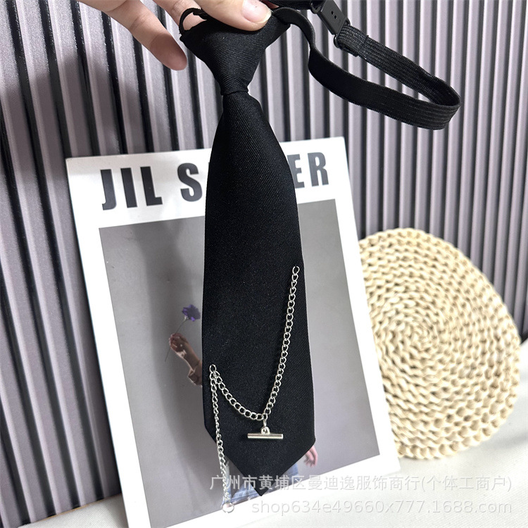 Original Chain Tie for Women Ins Lazy No-Tie Metal Chain Simple Fashion Black Jk College Style Cool Men