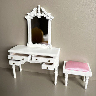 New 1:12 Doll House dollhouse Mini Boutique Furniture Model White Dressing Table with Stool Exquisite