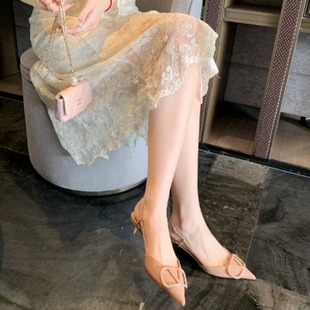 in stock ~ Grape Mom Same Style Temperament Style Pointed High Heels Patent Leather Rear Empty V-Button Single Shoes Stiletto Heel Baotou Sandals for Women