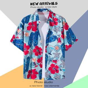 Hawaiian printed short sleeve shirt men's beach foreign trade for Amazon men's shirt loose fancy top