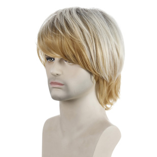 2024 new cross-border wig Europe and the United States light blonde short hair men's chemical fiber headgear wig in stock factory outlet