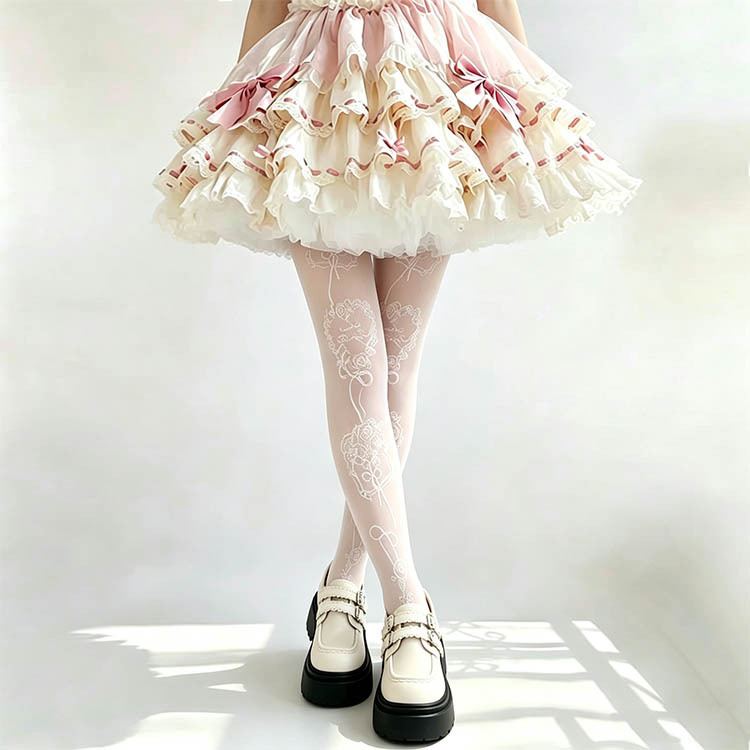 Rose Frame Lolita Pantyhose New Sweet Pure Desire White Stockings Japanese Print French Style Girl Leggings