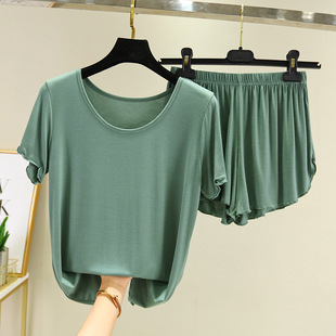2021 Summer Modal Cotton Short-sleeved T-shirt Women's Loose Large Size Base Shirt Ear Top Shorts Two-piece Set