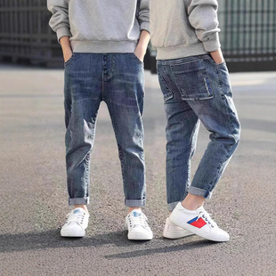 Boys' Jeans Spring and Autumn Fashionable Loosen Dad Pants Blue Elastic Children's Wear Children's Pants Outer Wear New Trousers