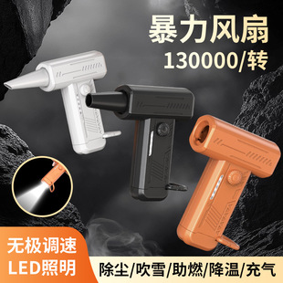 2025 new violent turbo fan mini lighting camping outdoor 130000 turn high speed handheld fan dust collector
