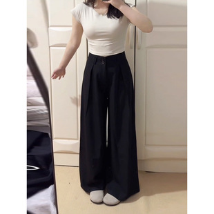 120.00kg plus size women's spring and summer high waist straight wide leg pants double breasted pear shape suit pants 3509