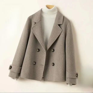 -2024 autumn and winter fashion short double-breasted suit collar double-sided tweed coat coat