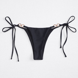 2024 new European and American solid color lace-up three-point thong split bikini Brazil beach triangle swimming trunks for women