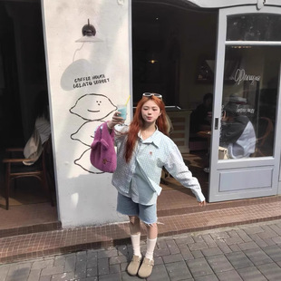 [Factory Source in stock Straight Hair] Plaid Shirt Casual Jacket Women's Long Sleeve Shirt Loose Sun Protection Jacket