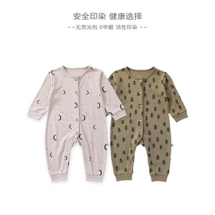 Spring pure cotton jumpsuit newborn baby's khayi men's and women's baby khayi long sleeve climbing full moon clothes