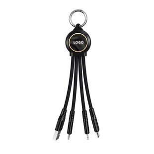 Suitable for Apple Android type-c charging light-emitting logoLED light creative keychain one-to-three data cable