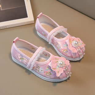 2024 New Girls' Hanfu Shoes Children's Embroidered Shoes Antique Dress Shoes Baby Handmade Embroidered Shoes Performance Shoes