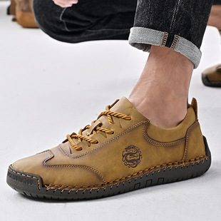 Amazon Autumn and Winter plus size Handmade Stitch Shoes Fashion All-match Breathable Casual Shoes Men's Soft Sole Sports Retro Men's Shoes