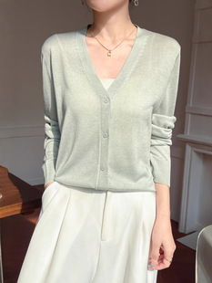 Cross-border 25 summer silk knitted cardigan women's V-neck buckle knit sweater fashion thin outer sunscreen coat wholesale